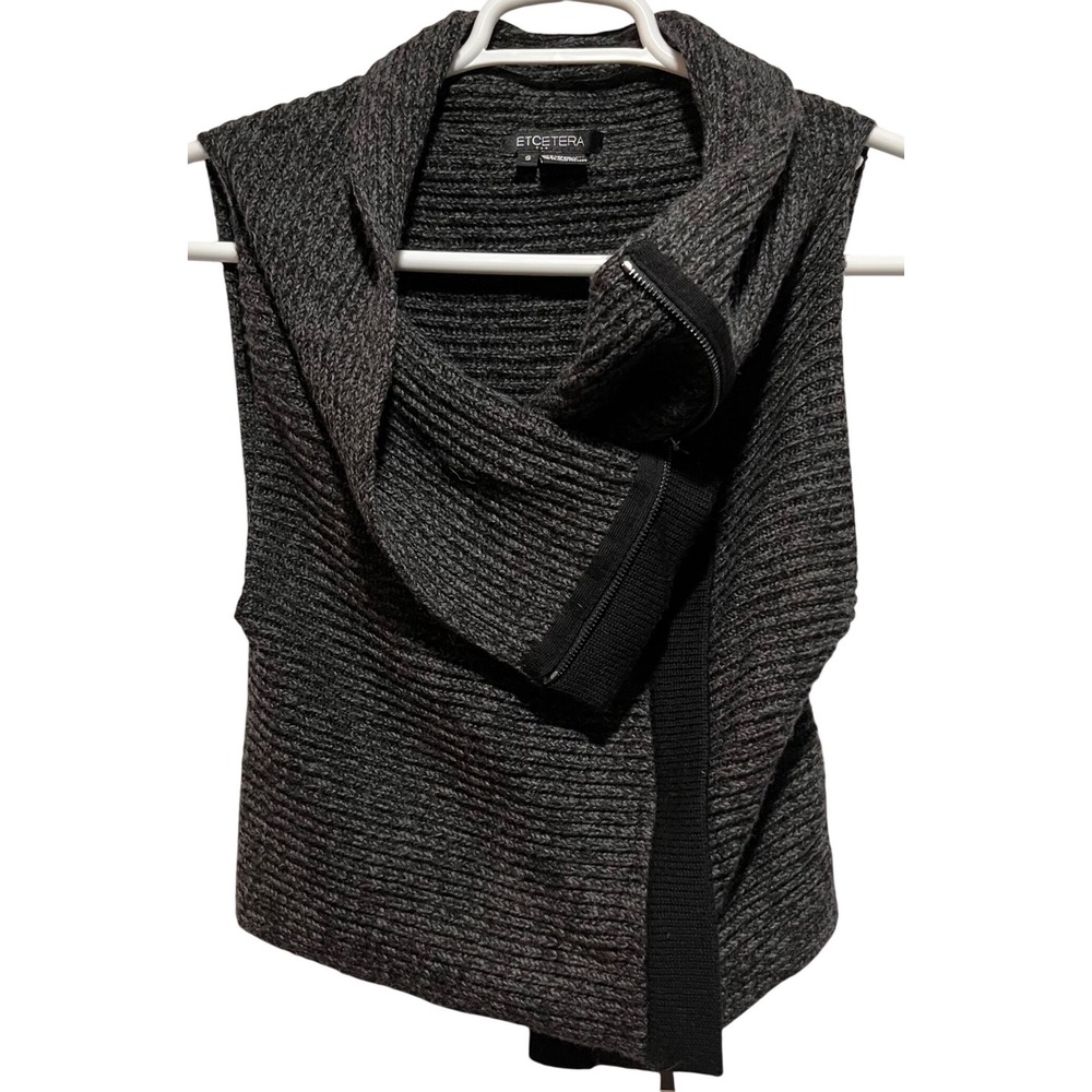 ETCETERA Women's Charcoal Gray Ribbed Merino Wool Drape Front Vest Size S
